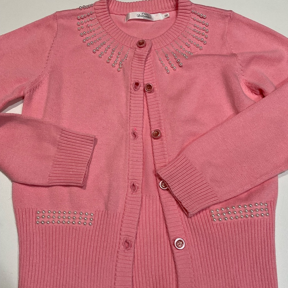 🍏🍏🍏 Girl’s 45% Cotton/Acrylic Perl Beads Adorned Cardigan, Size 7-8 years - Picture 7 of 7
